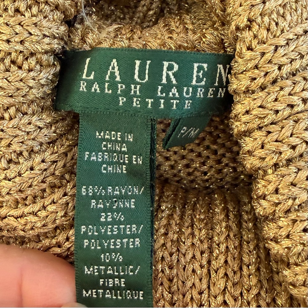 Lauren Ralph Lauren Metallic Gold Turtleneck Sweater MP - Picture 7 of 7